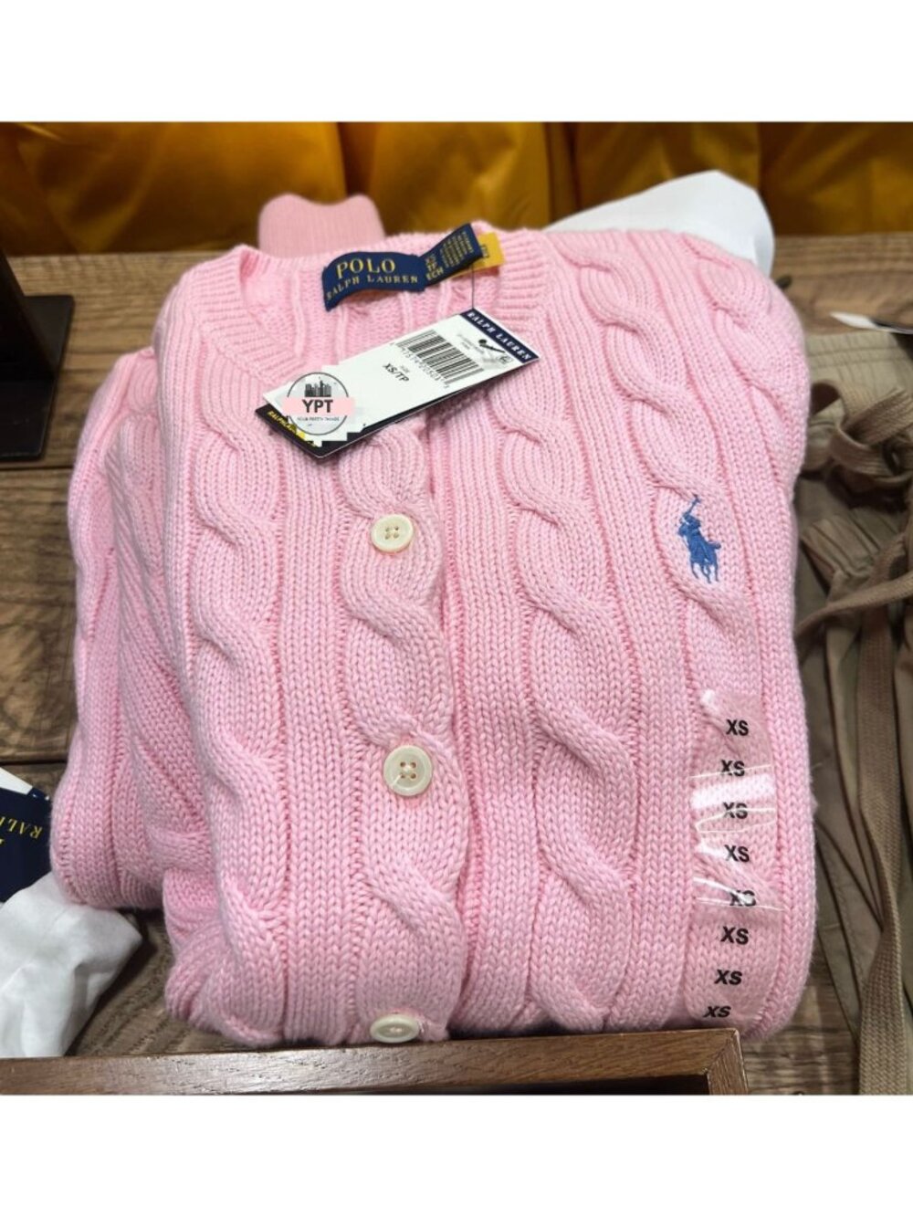 Polo Ralph Lauren Women's Cable-Knit Cotton Crewneck Cardigan - Pink - Picture 1 of 3